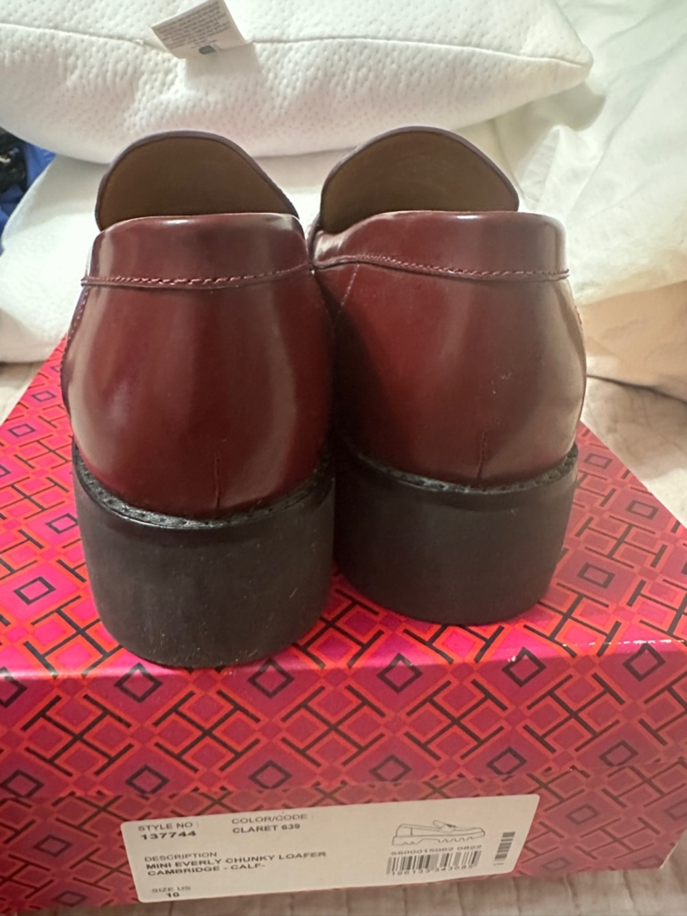 Burgundy Leather Women’s Penny Loafers with Gold Accent - Picture 3 of 3